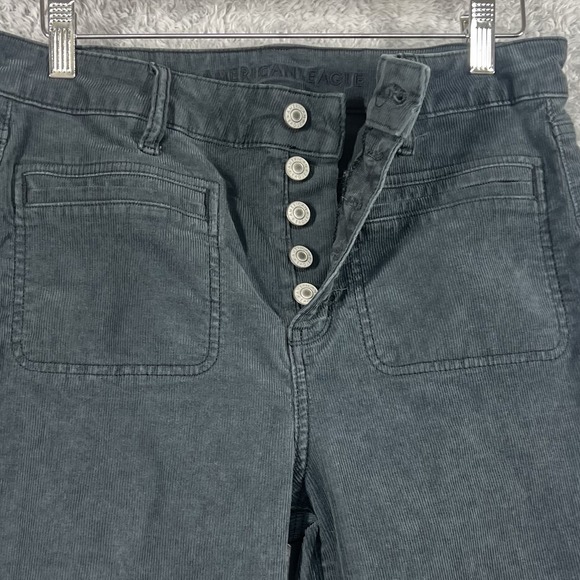 American Eagle Pants Womens 10 Gray Corduroy Flare Super High Rise Button Fly - Picture 4 of 13
